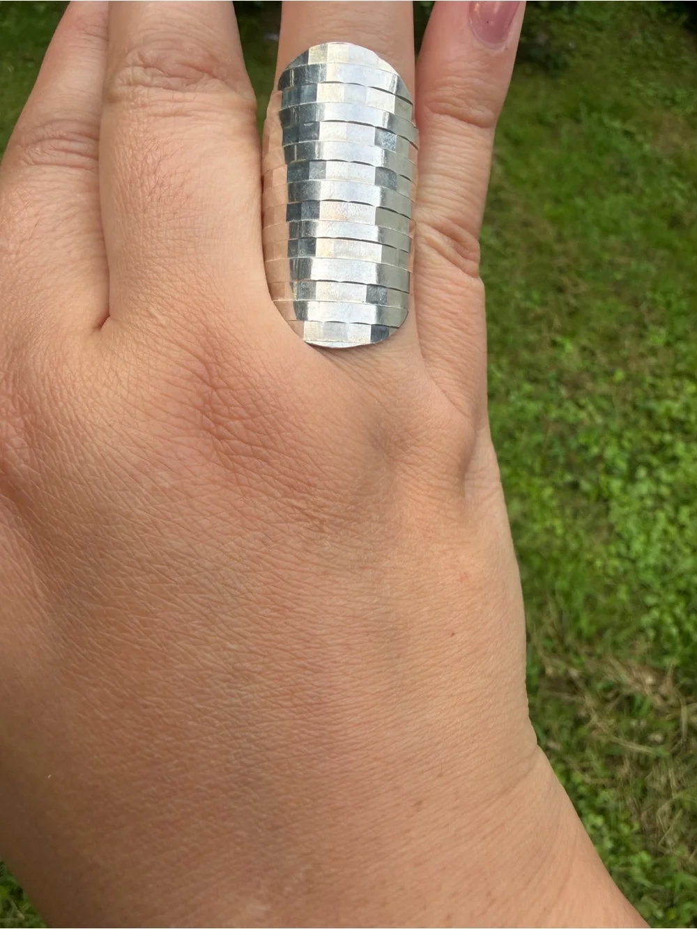 925 Sterling Silver Textured Statement Ring - Silver